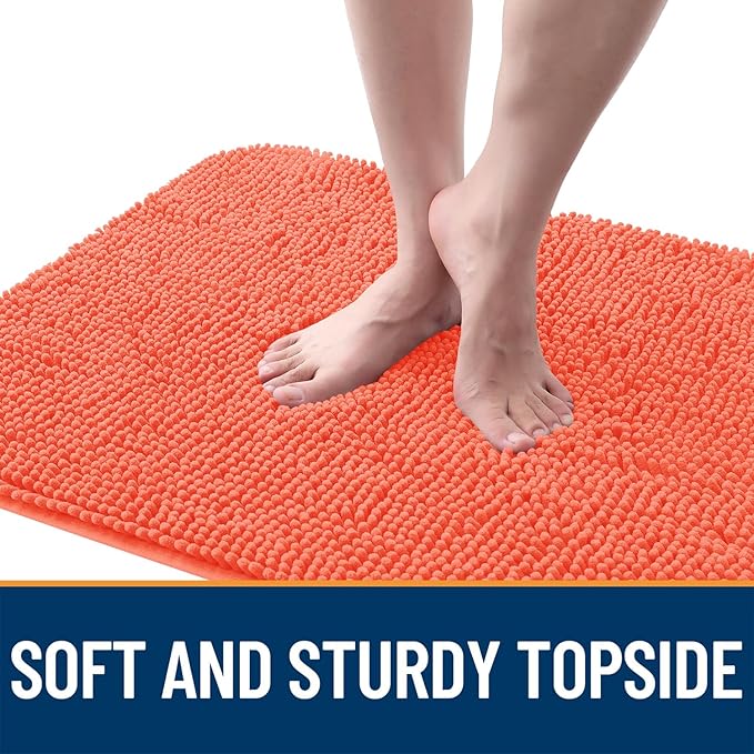 OLANLY Dog Door Mat for Muddy Paws 44x24, Absorbs Moisture and Dirt, Absorbent Non-Slip Washable Doormat, Quick Dry Chenille Mud Mat for Dogs, Entry Indoor Entryway Carpet for Inside Floor, Coral