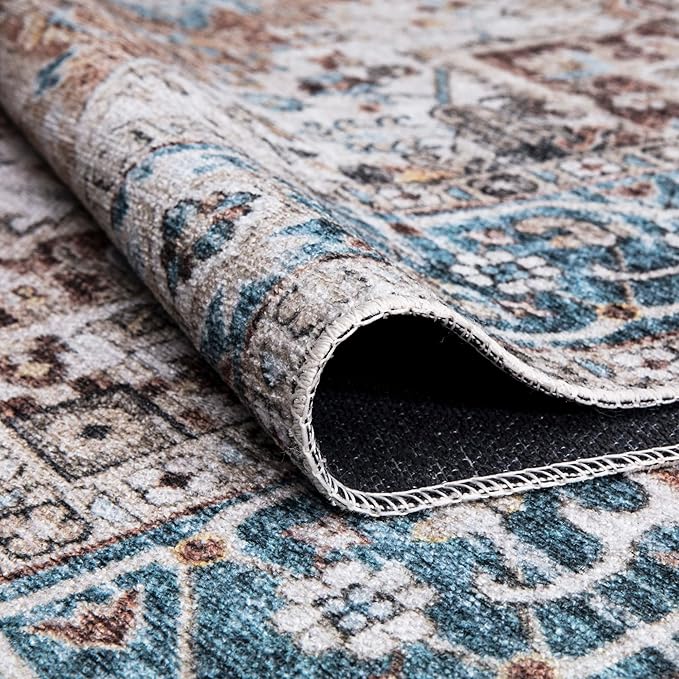 Bloom Rugs Caria Washable Non-Slip 9x12 Rug - Terracotta/Blue Traditional Area Rug for Living Room, Bedroom, Dining Room, and Kitchen - Exact Size: 9' x 12'