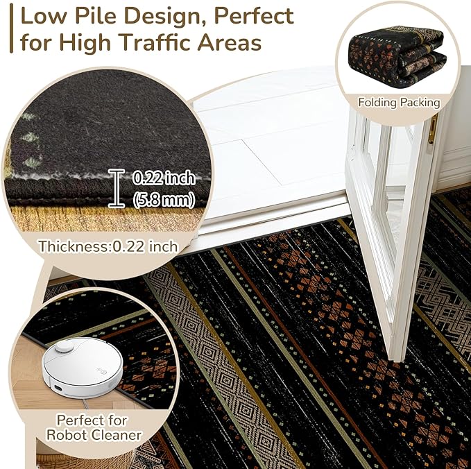 BESTSWEETIE 5x7 Area Rugs for Living Room Washable Moroccan Farmhouse Neutral Geometric Low Pile Non-Slip Soft Print Pattern Rug for Bedroom Kitchen Dining Room Entryway Black/Red/Brown/Cream/Yellow