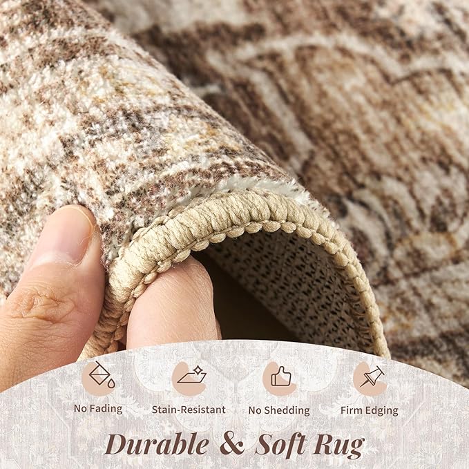 tchdio 2x3 Entryway Rug, Non Slip Front Door Mat Small Washable Rugs, Soft Low Pile Small Area Rug Vintage Doormat, Stain Resistant Rug for Entrance, Kitchen (Brown, 2'x3')