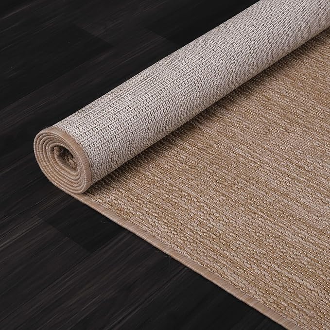 Beverly Rug Indoor Outdoor Rug 9x12, Washable Outside Carpet for Patio, Deck, Porch, Solid Modern Area Rug, Water Resistant, Jute Beige