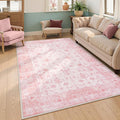 LIVEBOX Pink Area Rug 6x9, Vintage Living Room Rug Machine Washable Area Rugs, Pink Rugs for Bedroom Girls, Indoor Carpet for Dining Room Nursery Dorm Home Decor