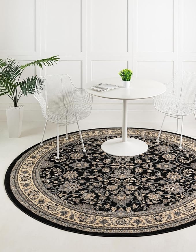 Unique Loom Sialk Hill Collection Area Rug - Washington (7' 10" Round Black/Gray)
