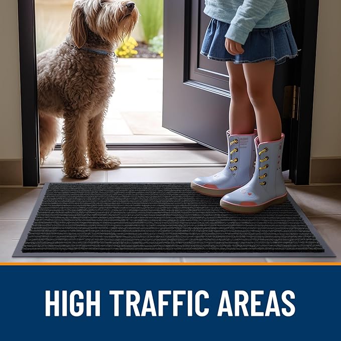 OLANLY Front Door Mat Indoor Outdoor Entrance, Waterproof Heavy Duty Doormat, Fade Resistant, Low Profile, Easy Clean Patio Porch Welcome Floor Mats for Entry, 47x30, Black