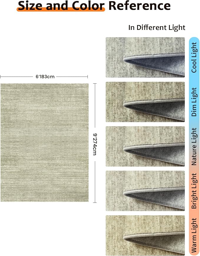 Art&Tuft Washable Rugs 6x9, Low Pile Area Rugs for Living Room - Non Slip and Stain Resistant Soft Thin 6x9 Rug for Bedroom, Dining Room, Kitchen, Office, Green