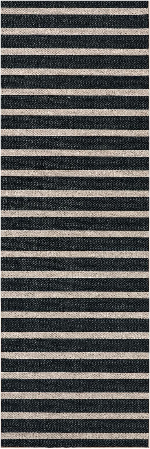 Lahome Striped Easy Jute Kitchen Runner, 2x6 Washable Rug Runners for Hallways Non Slip Entryway Rug, Farmhouse Neutral Indoor Outdoor Black Carpet for Laundry Room Front Porch