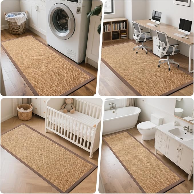 Washable Hallway Runner Rug 2x6 Jute Like Kitchen Runner Mat Rugs Non Slip, Woven Soft Entryway Farmhouse Runner Boho Floor Carpet for Indoor Laundry Hall Backdoor Bedroom Living Room, Brown