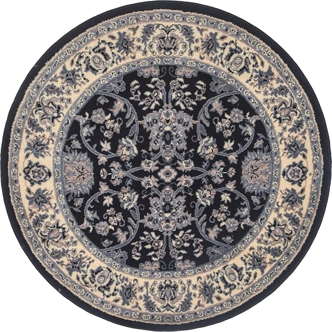 Unique Loom Sialk Hill Collection Area Rug - Washington (4' 1" Round Black/Gray)
