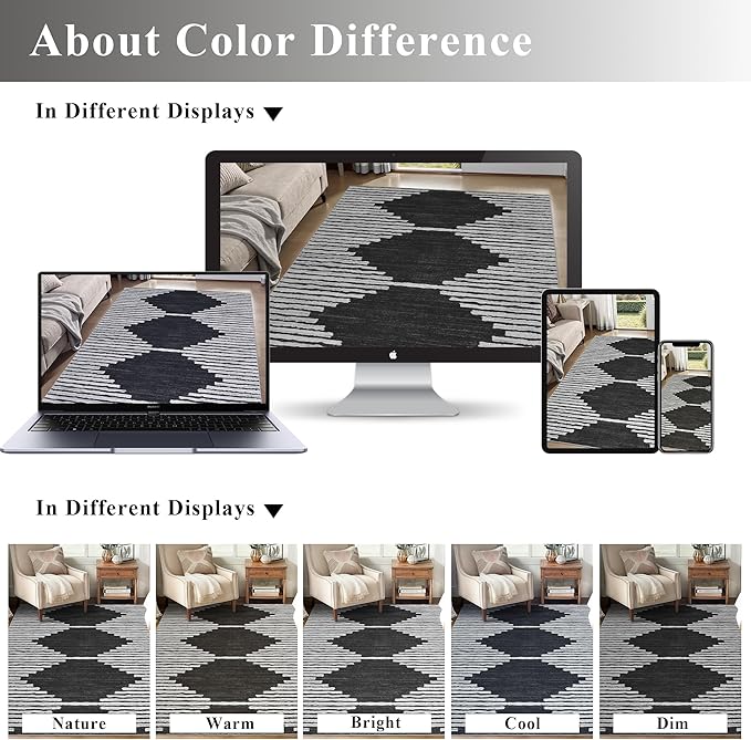 HelloTree Hallway Runner Rug，2.6x8 Moroccan Modern Stripe Carpet Washable Machine Bathroom Runner Bohemian Design Modern Soft Non Slip Indoor Rug for Entryway Hallway Laundry Room Bedroom-Black