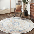 jinchan Kelda Round Rug 6ft Washable Area Rug Indoor Vintage Bedroom Floor Cover Distressed Circle Mat 6' Round Lightweight Non Slip Low Pile Thin Farmhouse Carpet for Living Room Dining Room Orange