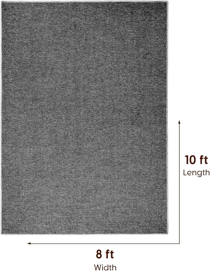 LBRO2M Easy Jute Solid Area Rug 8X10 Washable Rugs for Living Room Bedroom Natural Jute Indoor Outdoor Carpet Durable, Solid Non Shedding Eco Friendly (8X10 Black Gray)