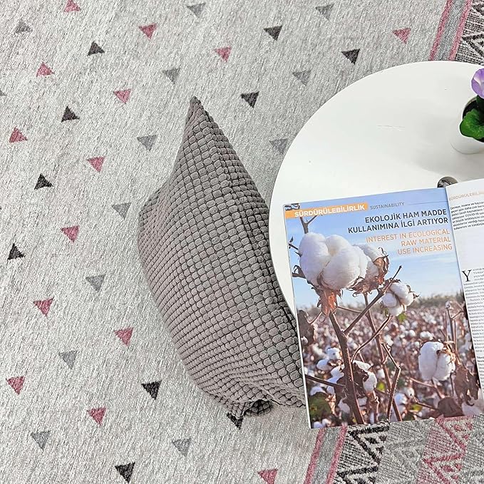 Alfa Rich 5x8 Mauve Gray Off White Washable Area Rugs for Living Room Bedroom Kitchen Decor Cotton