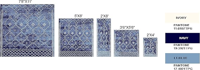 Furnish my Place Trellis Pattern Rug - 5 ft. x 8 ft, Navy, Bohemian Rug with Transitional Design