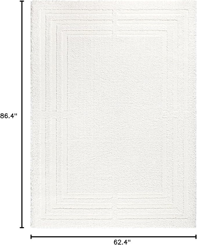 Town & Country Everyday Cloud Shag Plush Border Area Rug with High-Low Pile, Ivory, 5'2"x7'2"