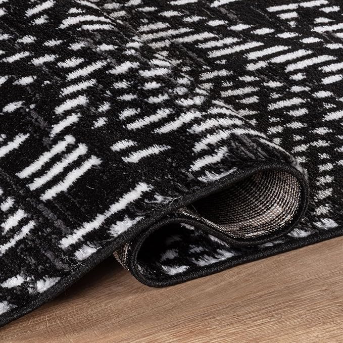 Rugshop Boho Black Tribal Area Rug Modern Indoor Carpet for Living Room, Bedroom, or Entryway – Non-Shedding, Low Pile Geometric Design 2' 3" x 12'