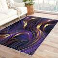 Purple and Gold Rug, 4x7 Rug, Luxury Rugs for Living Room Bedroom, Abstract Large Area Rug, Washable Rug Non Slip Soft Indoor Carpet, Purple and Gold Home & Room Decor