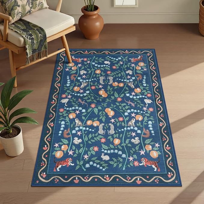 Collive 2x3 Washable Entryway Rug, Jungle Animal Kitchen Rugs Non Slip Small Door Mats Indoor Entrance, Soft Low Pile Entry Rug Stain Resistant Throw Carpet for Bathroom Bedroom, Entrance, Blue
