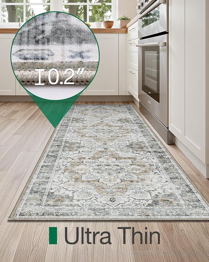 LUMI Washable Kitchen Rug 2x6 for Floor, Non Slip Runner Rugs with Rubber Backing, Low Pile Comfort Area Carpet for Standing, Living Room, Entryway, Laundry, Hallways