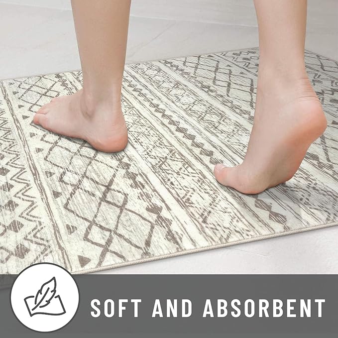 KUTA Moroccan Boho Runner Rug 2.6x10 Non-Slip Vintage Beige Washable Hallway Kitchen Rugs Ultra Soft Distressed Geometric Floor Carpet Runners for Bedroom Laundry Living Room