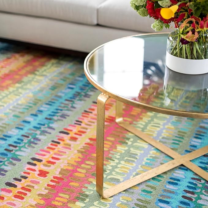 Dash & Albert Paint Chip Stone Hand Micro Hooked Wool Rug, 9.5 X 13.5 Feet, Multicolored Geometric Pattern