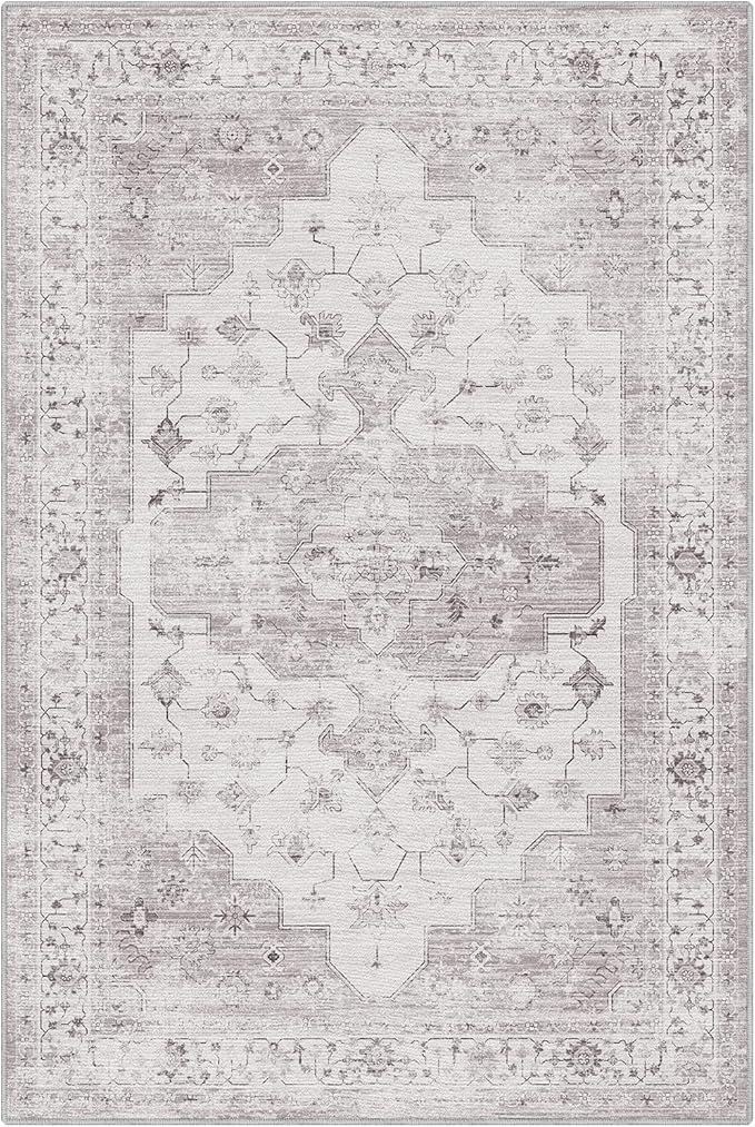 LUMI Washable 5x8 Area Rug for Living Room, Ultra Soft Vintage Rug with TPE Non Slip Backing, Stain Resistant, Low Profile Carpet High Traffic for Bedroom, Dining Room