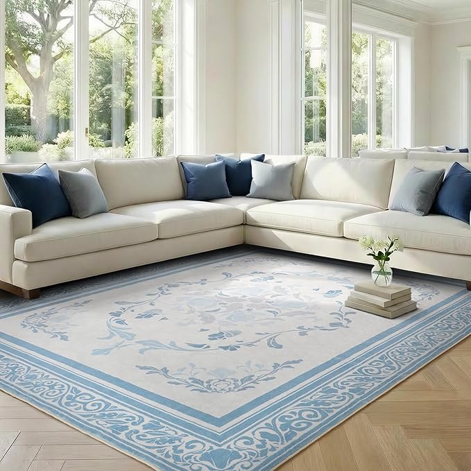SOULFUL Medium Pile 2x3 Entryway Rug - Cozy Soft Underfoot Small Area Rug - Mist Blue Boho Floral - Washable Non-Slip - Perfect for Hallway Kitchen Bedroom Bathroom Indoor Entrance