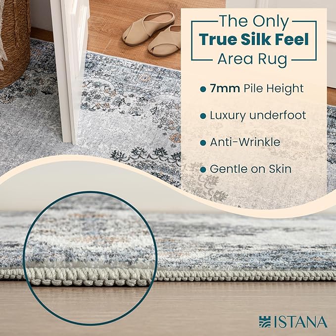 Istana 5x7 Area Rug - Blue Rugs for Living Room 5x7 - Foldable Rugs for Bedroom - Stain Resistant Washable Rug - Eco-Friendly Boho Area Rugs - Easy to Clean Living Room Rug