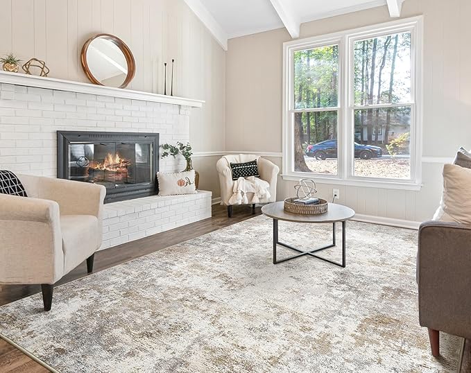 8x10 Area Rug Living Room Rugs - Washable Neutral Modern Abstract Soft Thin Large Rug Indoor Floor No Slip Rug Carpet for Bedroom Under Dining Table Home Office Decor - Brown Grey