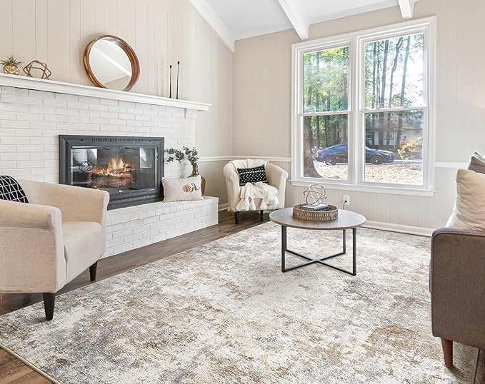 5x8 Area Rug Living Room Rugs - Washable Neutral Modern Abstract Soft Thin Large Rug Indoor Floor No Slip Rug Carpet for Bedroom Under Dining Table Home Office Decor - Brown Grey