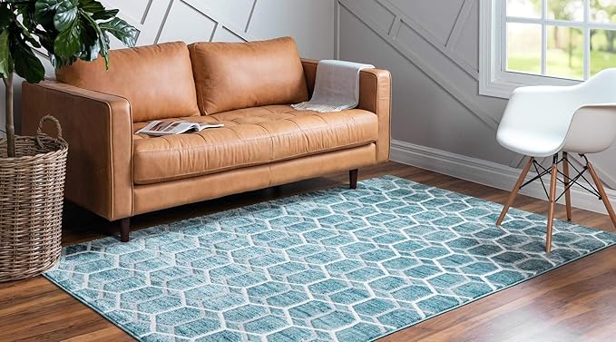 Rugs.com Lattice Trellis Collection Rug – 9' x 12' Blue Low-Pile Rug Perfect for Living Rooms, Large Dining Rooms, Open Floorplans
