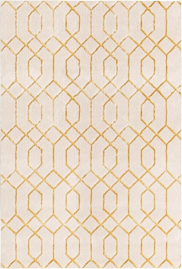 Unique Loom Marilyn Monroe Glam Collection Area Rug - Trellis (6' 1' x 9' Rectangle, White Gold/ Gold)