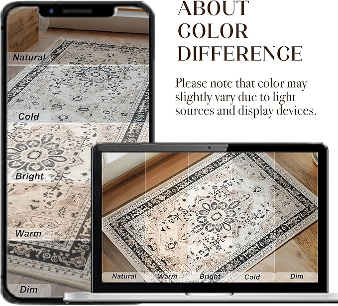XWZO Entryway Area Rug 2x3ft — Soft Low Pile Non-Slip Door Mat for Bedroom Bathroom Kitchen Laundry, Spill Resistant Washable Small Indoor Carpet for Doorway & Entrance, Brown Beige