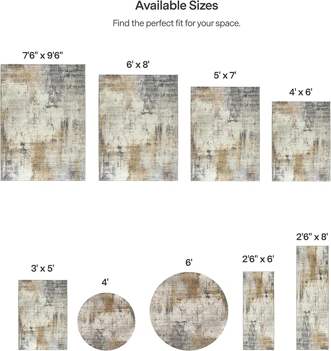 ReaLife Rugs Machine Washable Area Rug Runner - Living Room Bedroom Bathroom Kitchen Entryway Office - Padded Low Pile Stain Resistant Premium - Modern Abstract Contemporary - Quinn - Beige 2'6" x 6'