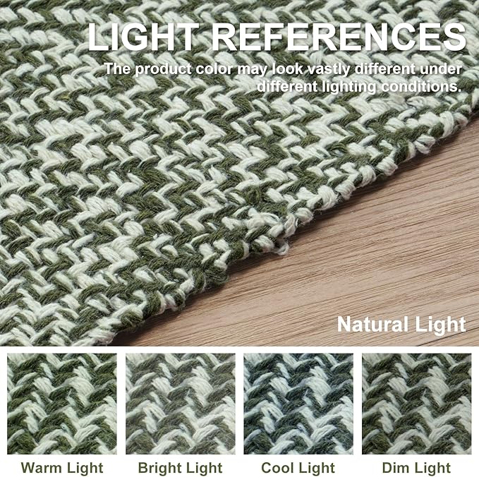 Collive Small Bathroom Rug, 2' x 3' Hand-Woven Low Profile Front Entryway Rug, Olive Green/Cream Cotton Reversible Washable Kitchen Mat Modern Farmhouse Carpet for Foyer Bedroom Back Door Decor