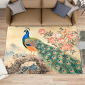 Peacock Peony Flower Area Rug 4x5-4x5 Rug, Classic Peacock Peony Rugs for Living Room, Oriental Carpet, Floral Animal Washable Area Rugs for Bedroom, Aesthetics Carpet - Peafowl Home Decor & Gifts