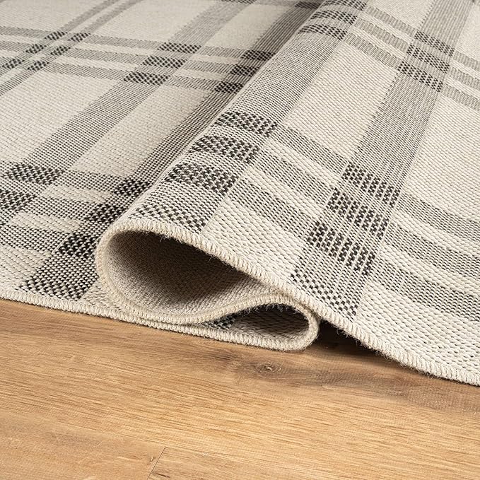 CAMILSON Easy Jute Rug 6x9, Indoor Outdoor Off-White Color Fiber Area Rugs for Entry, Living Room and Farmhouse Rug, Checkred Boho Woven Design, Easy-Cleaning, Washable Outside Carpet (6 x 9)