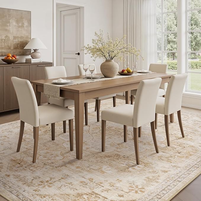 tchdio 8x10 Area Rugs for Living Room, Vintage Non Slip Washable Rug, Soft Low Pile Neutral Area Rug Large Floor Indoor Carpet for Bedroom, Dining Room, Office (Beige, 8'x10')