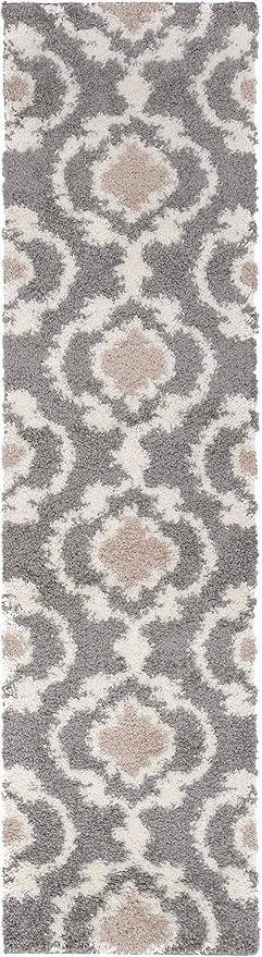 Rugshop Cozy Moroccan Trellis Gray/Cream 2' x 7'2" Indoor Shag Area Rug Runner