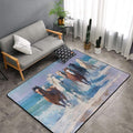 Horse Run Gallop in Waves Ocean Area Rug Washable Outdoor Rugs Anti-Slip Soft Carpet Entryway Indoor Door Mat for Bedroom,Living Room,Porch,Terrace and Entrance Decor 6'x 4'