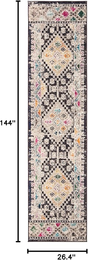 SAFAVIEH Madison Collection Runner Rug - 2'2" x 12', Black & Yellow, Boho Diamond Distressed Design, Non-Shedding & Easy Care, Ideal for High Traffic Areas in Living Room, Bedroom (MAD418Z)