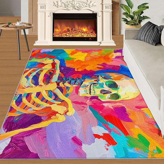 4x5 Abstract Graffiti Indoor Outdoor Rug - Colorful Skeletons Bedside Rug, Pop Art Washable Entry Way Rugs Kids Carpet for Inside House Playroom Living Room End Table Nursery