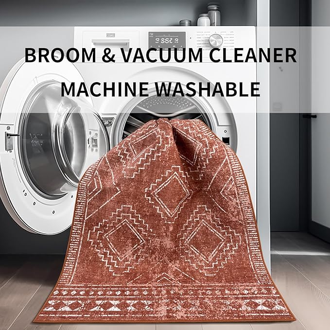 ILANGO Moroccan Area Rugs 5'x7' for Living Room Machine Washable Modern Rugs with Rubber Backing Non Slip Carpet for Dedroom Farmhouse Dining Room, Ultra-Thin, Foldable, Easy Clean