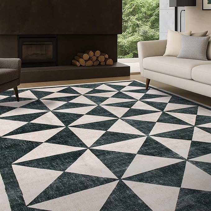 Rugshop Geometric Diamond Washable Non Slip Area Rug 5' x 7' Cream