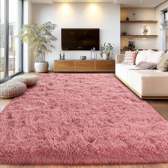 8x10Ft Ultra Soft Shag Area Rug for Living Room, Fluffy Carpet for Bedroom, Plush Modern Floor Rug for Home Decor, Blush