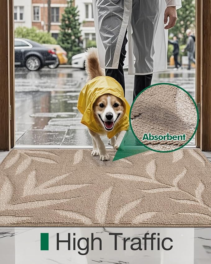 LUMI Front Door Mat Indoor Entrance 32"x48", Low Profile Welcome Mat, Non-Slip Washable Doormat with Rubber Backing for Entrance, Patio, Garage, Beige