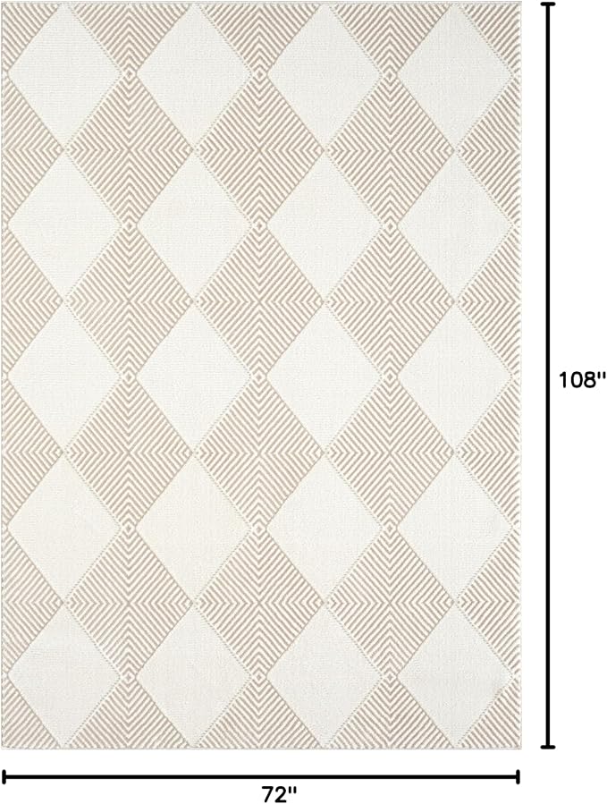 Abani Cream Area Rug for Living Room, Bedroom - Diamond Pattern - 6 x 9 - Durable & Easy to Clean