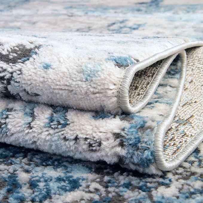 Rugs.com Leipzig Collection Area Rug – 8X10 Blue Low-Pile Rug Perfect for Living Rooms, Large Dining Rooms, Open Floorplans