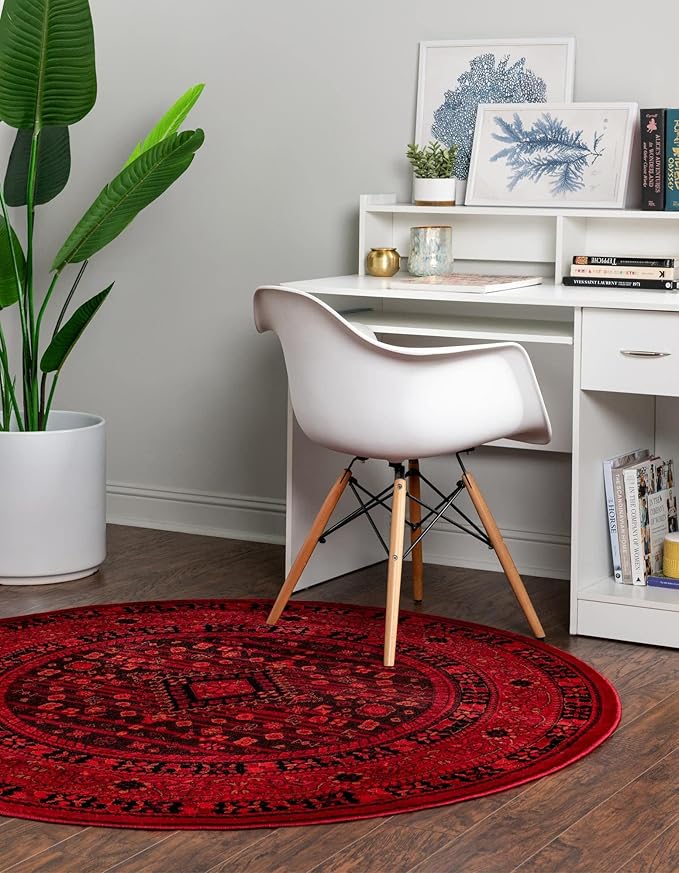 Unique Loom Tekke Collection Area Rug - Sheibani (5' Round, Red/ Black)