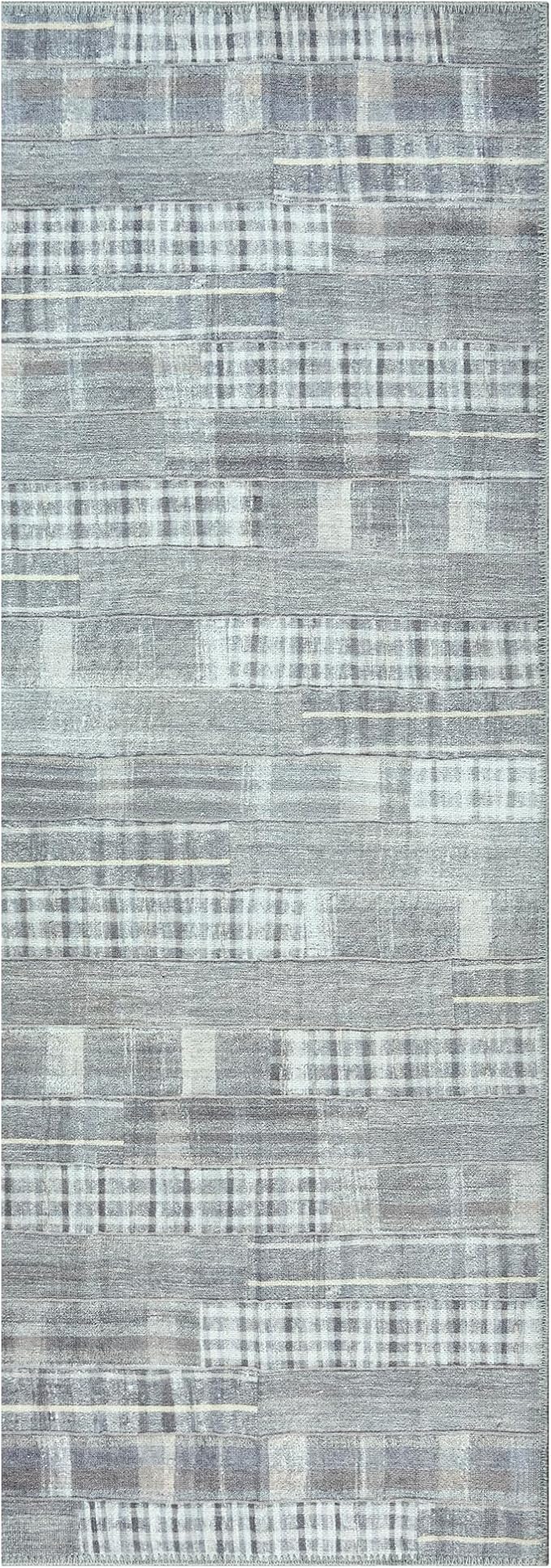 Bloom Rugs Washable Non-Slip 7 ft Runner - Gray Striped Runner for Entryway, Hallway, Bathroom, and Kitchen - Exact Size: 2.5' x 7'