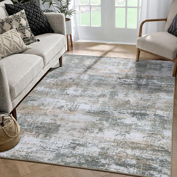 WILLSUN Washable Area Rugs, 4x6 Non-Slip Boho Large Area Rugs for Living Room, Bedroom, Machine Washable Vintage Rug, Indoor Floral Print Carpet for Home Decor, Kid & Pet Friendly Mat